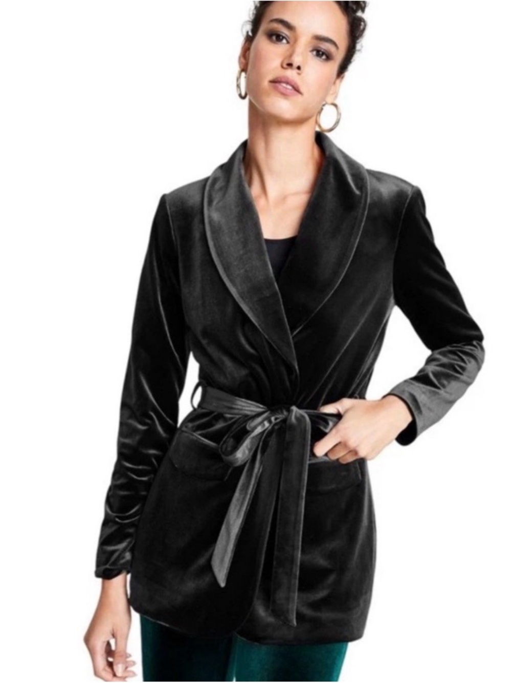 INC International Concepts Black Velvet Wrap Jacket with Tie